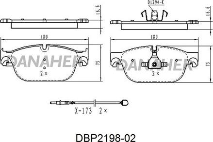 Danaher DBP2198-02 - Тормозные колодки, дисковые, комплект autospares.lv