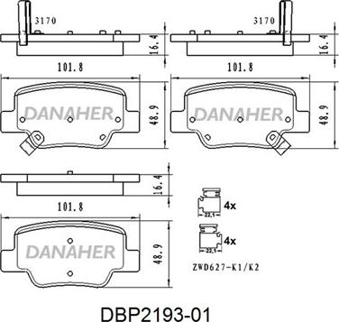 Danaher DBP2193-01 - Тормозные колодки, дисковые, комплект autospares.lv