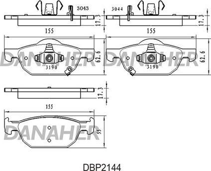 Danaher DBP2144 - Тормозные колодки, дисковые, комплект autospares.lv
