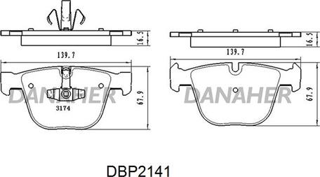 Danaher DBP2141 - Тормозные колодки, дисковые, комплект autospares.lv