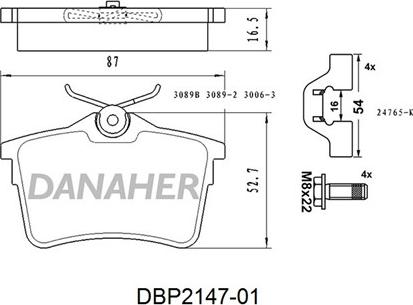 Danaher DBP2147-01 - Тормозные колодки, дисковые, комплект autospares.lv