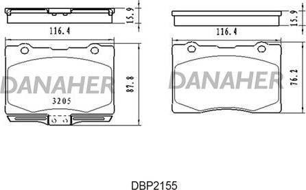 Danaher DBP2155 - Тормозные колодки, дисковые, комплект autospares.lv