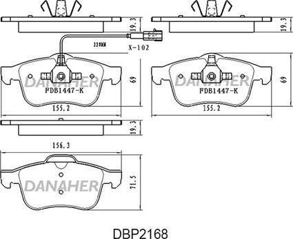 Danaher DBP2168 - Тормозные колодки, дисковые, комплект autospares.lv