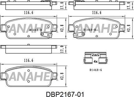 Danaher DBP2167-01 - Тормозные колодки, дисковые, комплект autospares.lv