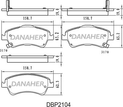 Danaher DBP2104 - Тормозные колодки, дисковые, комплект autospares.lv