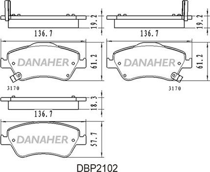 Danaher DBP2102 - Тормозные колодки, дисковые, комплект autospares.lv