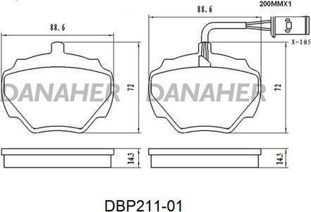 Danaher DBP211-01 - Тормозные колодки, дисковые, комплект autospares.lv