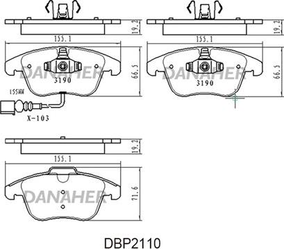 Danaher DBP2110 - Тормозные колодки, дисковые, комплект autospares.lv