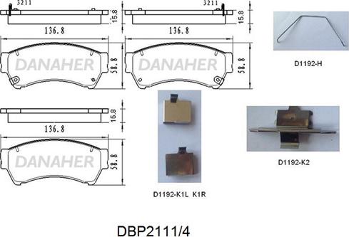 Danaher DBP2111/4 - Тормозные колодки, дисковые, комплект autospares.lv