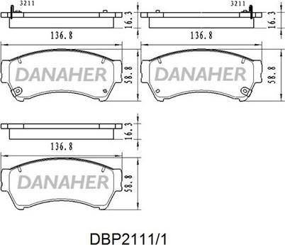 Danaher DBP2111/1 - Тормозные колодки, дисковые, комплект autospares.lv