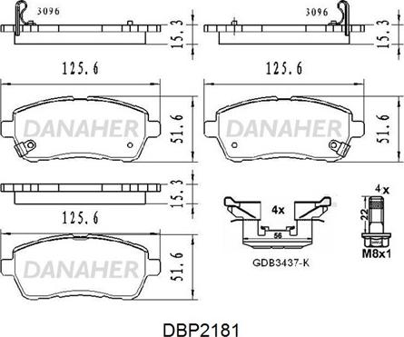 Danaher DBP2181 - Тормозные колодки, дисковые, комплект autospares.lv