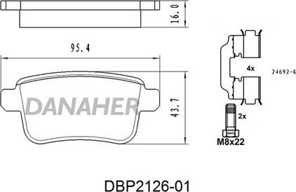 Danaher DBP2126-01 - Тормозные колодки, дисковые, комплект autospares.lv