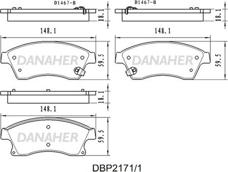 Danaher DBP2171/1 - Тормозные колодки, дисковые, комплект autospares.lv