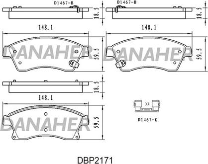 Danaher DBP2171 - Тормозные колодки, дисковые, комплект autospares.lv