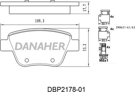 Danaher DBP2178-01 - Тормозные колодки, дисковые, комплект autospares.lv