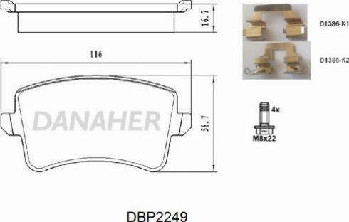 Danaher DBP2249 - Тормозные колодки, дисковые, комплект autospares.lv