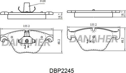 Danaher DBP2245 - Тормозные колодки, дисковые, комплект autospares.lv