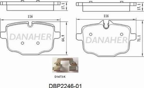 Danaher DBP2246-01 - Тормозные колодки, дисковые, комплект autospares.lv