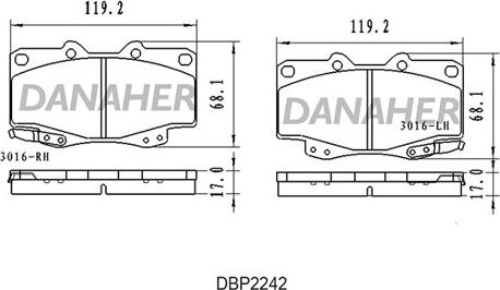 Danaher DBP2242 - Тормозные колодки, дисковые, комплект autospares.lv