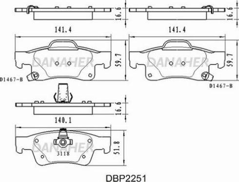 Danaher DBP2251 - Тормозные колодки, дисковые, комплект autospares.lv