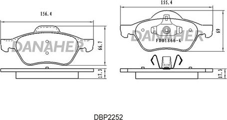 Danaher DBP2252 - Тормозные колодки, дисковые, комплект autospares.lv