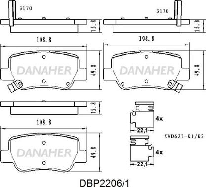 Danaher DBP2206/1 - Тормозные колодки, дисковые, комплект autospares.lv