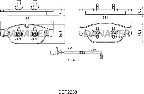 Danaher DBP2238 - Тормозные колодки, дисковые, комплект autospares.lv