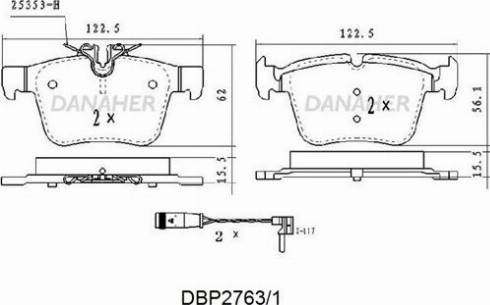 Danaher DBP2763/1 - Тормозные колодки, дисковые, комплект autospares.lv