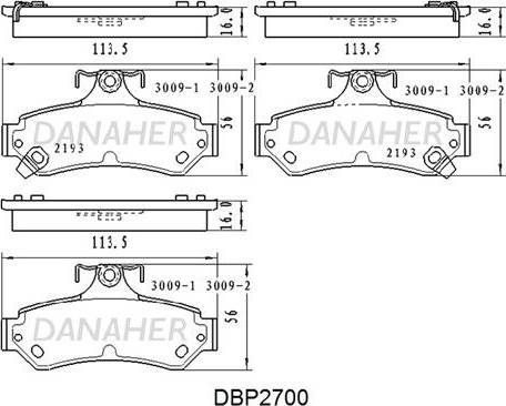 Danaher DBP2700 - Тормозные колодки, дисковые, комплект autospares.lv