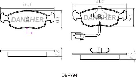 Danaher DBP794 - Тормозные колодки, дисковые, комплект autospares.lv