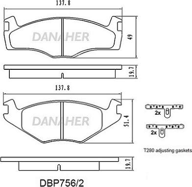 Danaher DBP756/2 - Тормозные колодки, дисковые, комплект autospares.lv