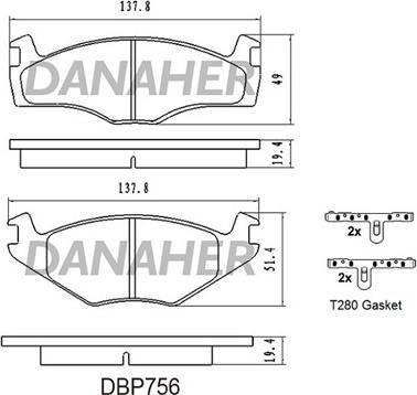 Danaher DBP756 - Тормозные колодки, дисковые, комплект autospares.lv