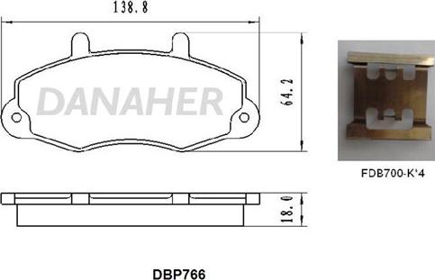 Danaher DBP766 - Тормозные колодки, дисковые, комплект autospares.lv
