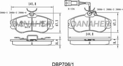 Danaher DBP706/1 - Тормозные колодки, дисковые, комплект autospares.lv