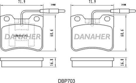 Danaher DBP703 - Тормозные колодки, дисковые, комплект autospares.lv