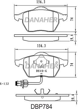 Danaher DBP784 - Тормозные колодки, дисковые, комплект autospares.lv