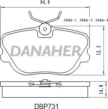 Danaher DBP731 - Тормозные колодки, дисковые, комплект autospares.lv