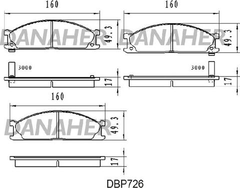 Danaher DBP726 - Тормозные колодки, дисковые, комплект autospares.lv