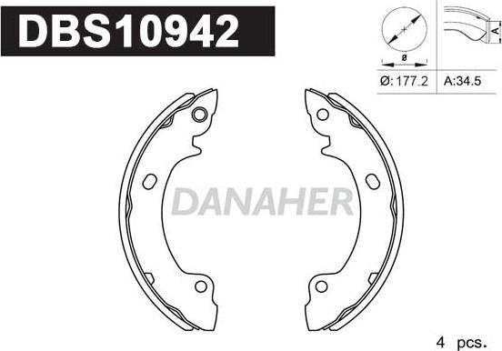 Danaher DBS10942 - Комплект тормозных колодок, барабанные autospares.lv