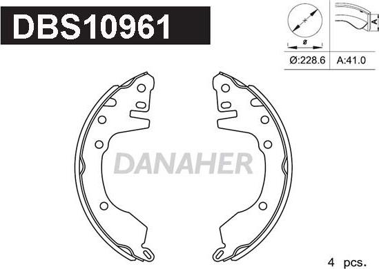 Danaher DBS10961 - Комплект тормозных колодок, барабанные autospares.lv