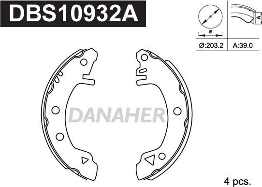 Danaher DBS10932A - Комплект тормозных колодок, барабанные autospares.lv