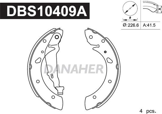 Danaher DBS10409A - Комплект тормозных колодок, барабанные autospares.lv