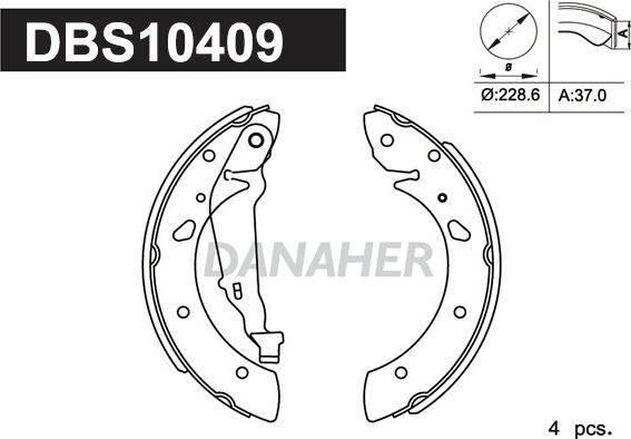 Danaher DBS10409 - Комплект тормозных колодок, барабанные autospares.lv