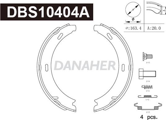 Danaher DBS10404A - Комплект тормозов, ручник, парковка autospares.lv