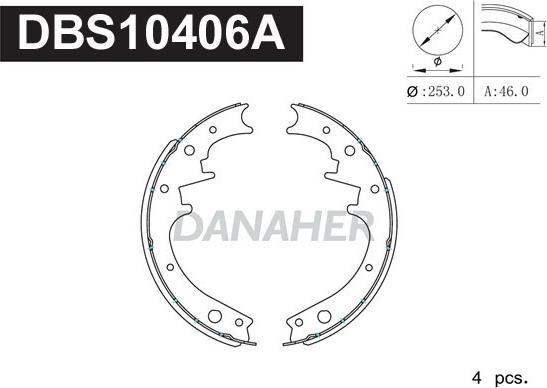 Danaher DBS10406A - Комплект тормозных колодок, барабанные autospares.lv