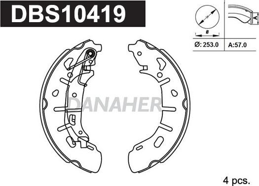 Danaher DBS10419 - Комплект тормозных колодок, барабанные autospares.lv