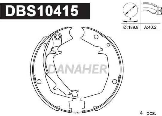 Danaher DBS10415 - Комплект тормозов, ручник, парковка autospares.lv