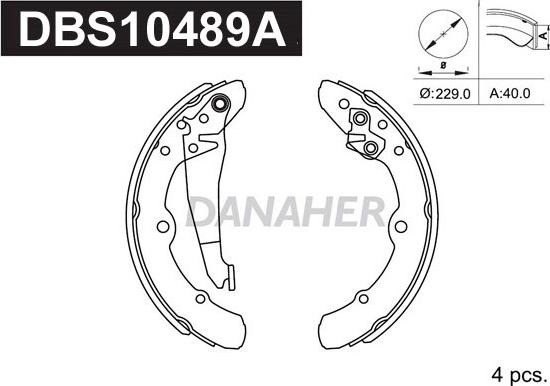 Danaher DBS10489A - Комплект тормозных колодок, барабанные autospares.lv