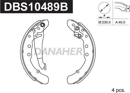 Danaher DBS10489B - Комплект тормозных колодок, барабанные autospares.lv