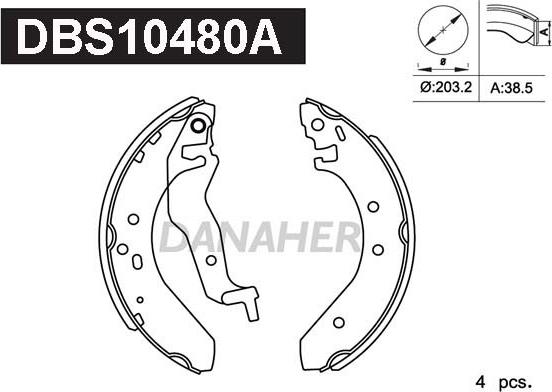 Danaher DBS10480A - Комплект тормозных колодок, барабанные autospares.lv